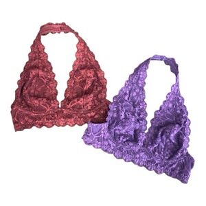 Free People Halter Bra Dark Maroon and dark purple Lace Soft Women’s Size XS